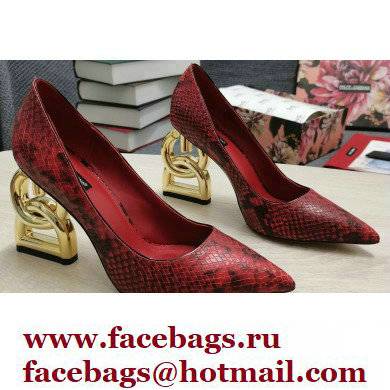 Dolce & Gabbana Heel 10.5cm Leather Pumps Snake Print Red with DG Pop Heel 2021